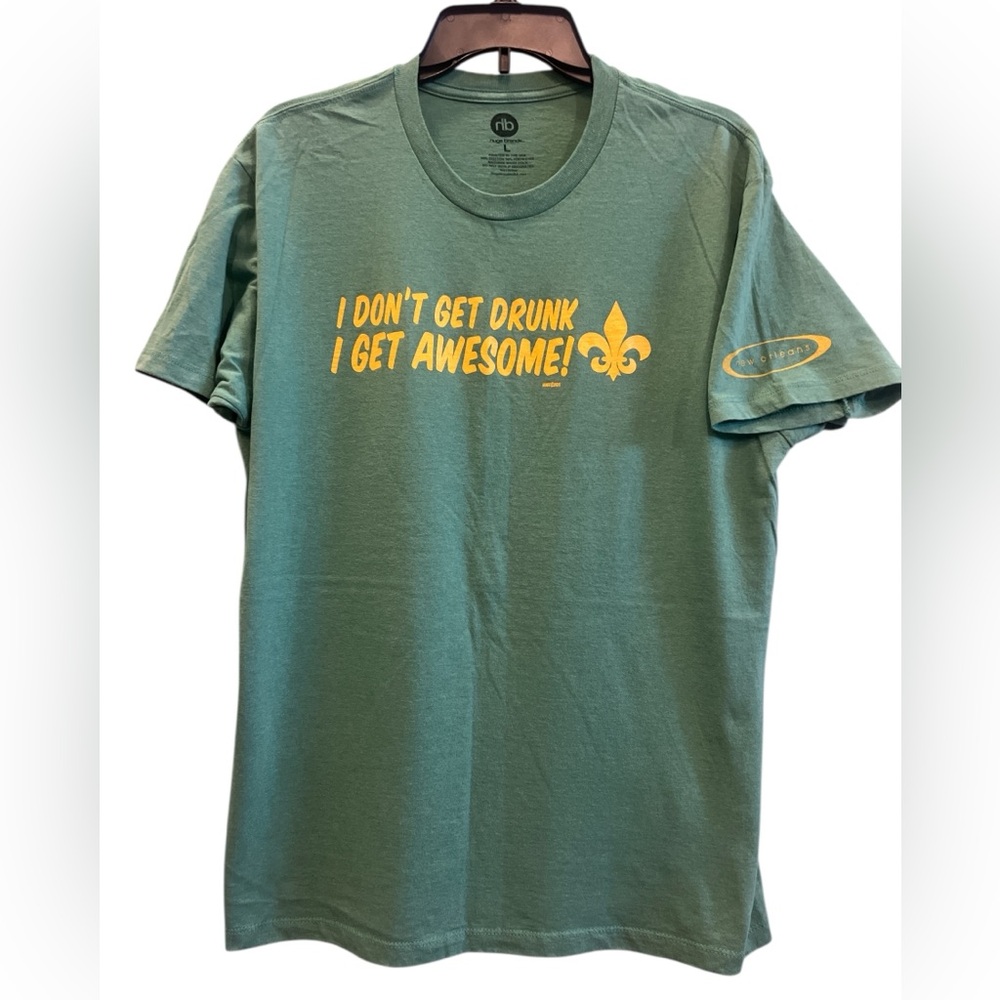 Mardi Gras Green New Orleans Graphic T-Shirt With Yellow Print Size Large